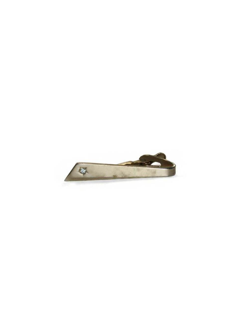 Vintage Shields Gold Tone and Rhinestone Tie Clip. Hallmarked Shields.